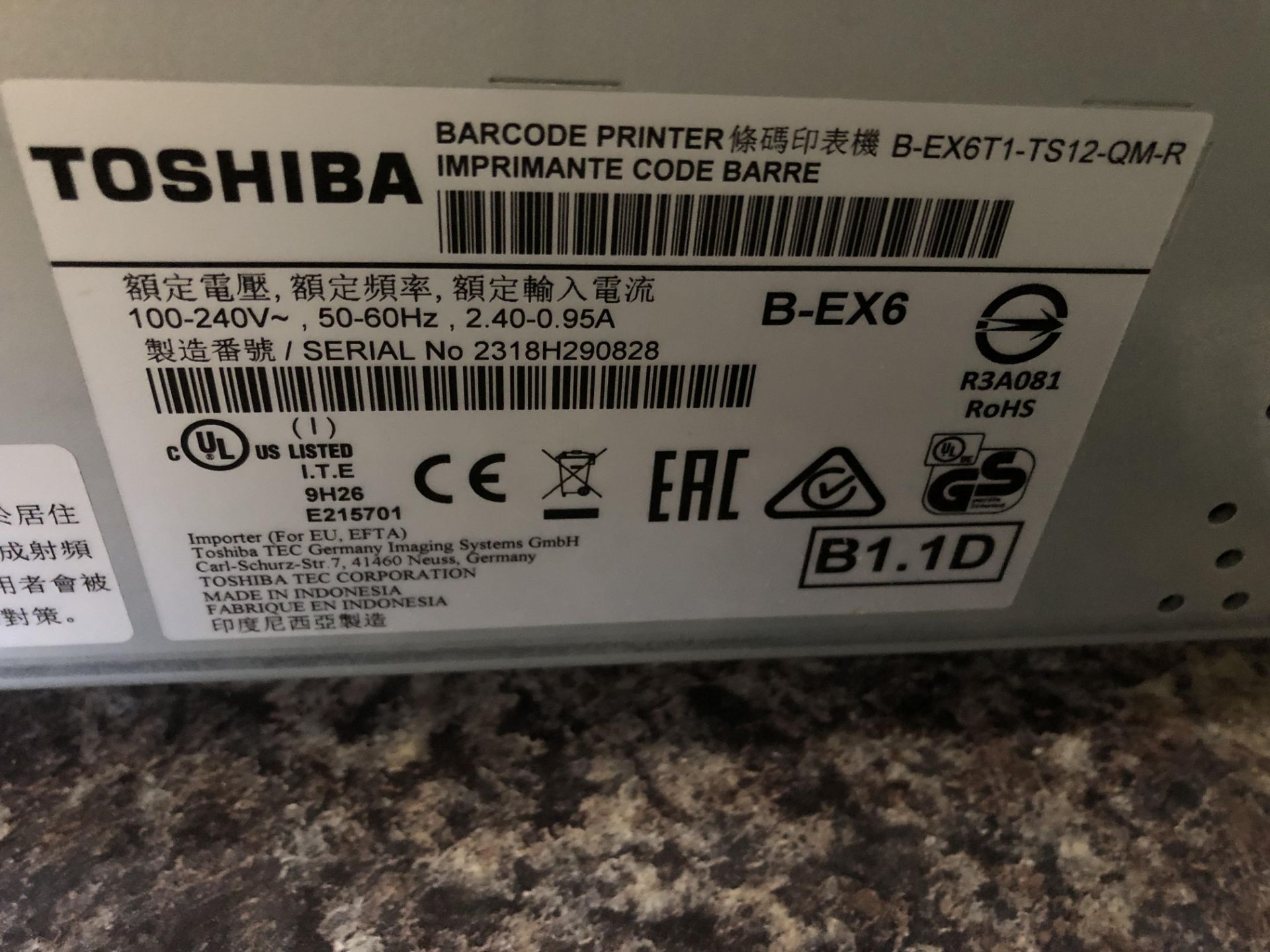 Toshiba B-EX6 Thermal Transfer Barcode Printer & Label Rewinder - Bild 2 aus 3