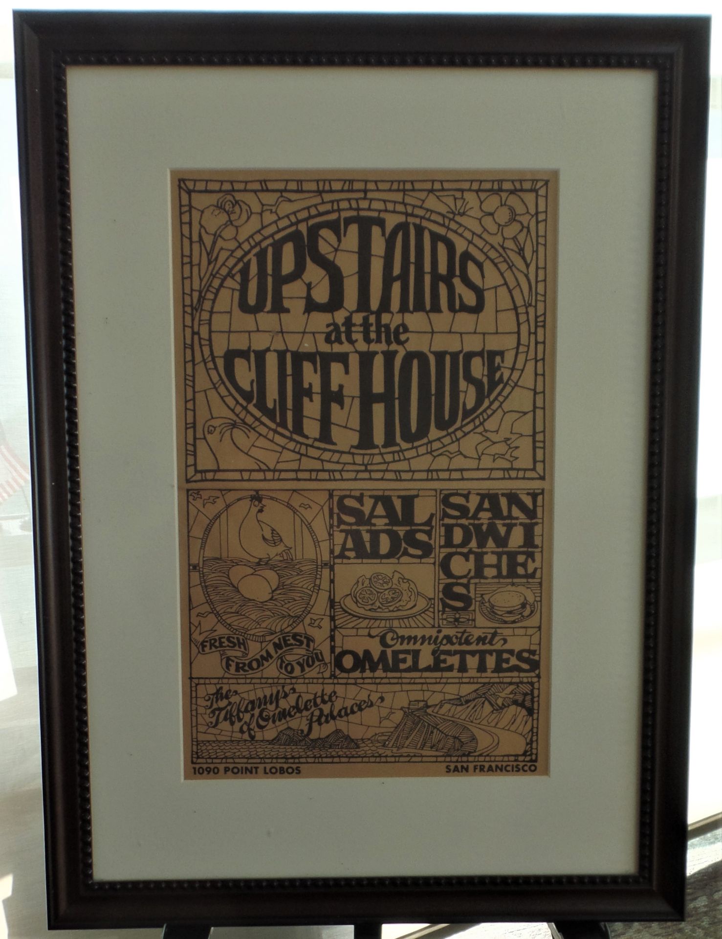 Framed Menu Cover - 'Upstairs at the Cliff House'