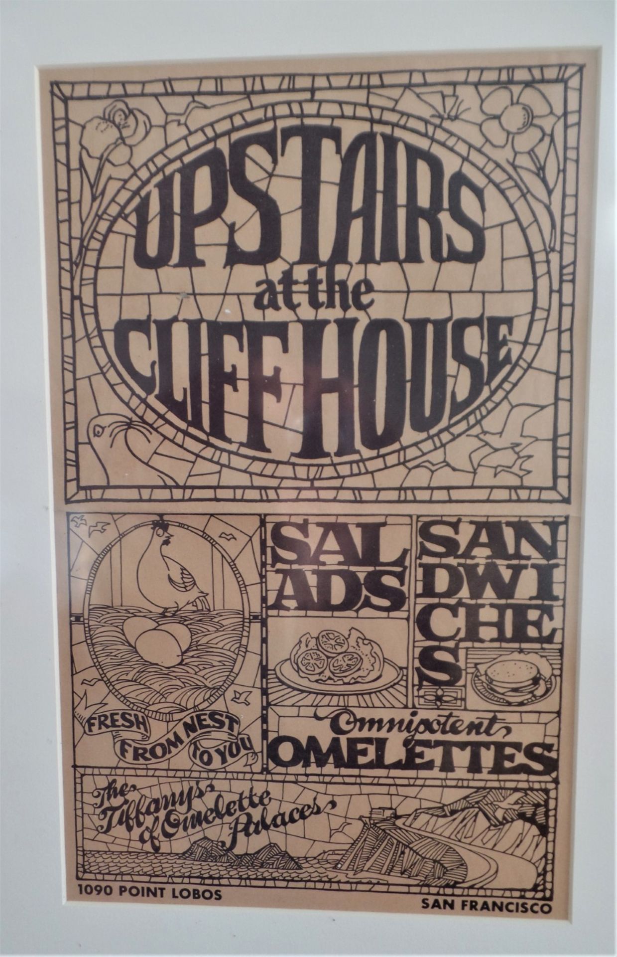 Framed Menu Cover - 'Upstairs at the Cliff House' - Image 2 of 2