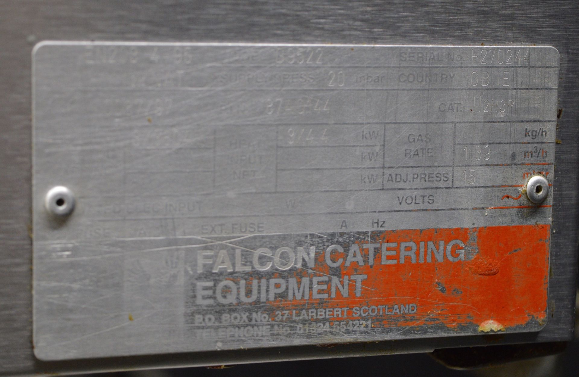 Falcon Natural Gas Grill on Stainless Steel Stand with Shelf (Missing handle on grill shel - Image 7 of 8