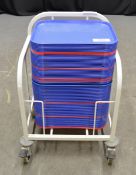 Tray Trolley with Blue & Red Plastic Trays - L600 x W510 x H800mm