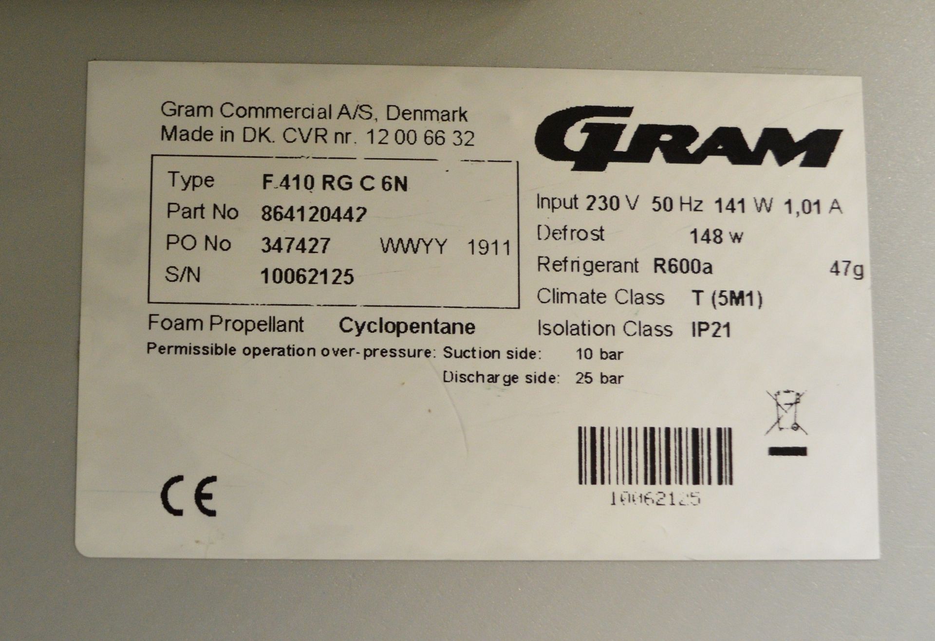 Gram F410 RG C 6N Stainless Steel Upright Freezer - Image 5 of 9