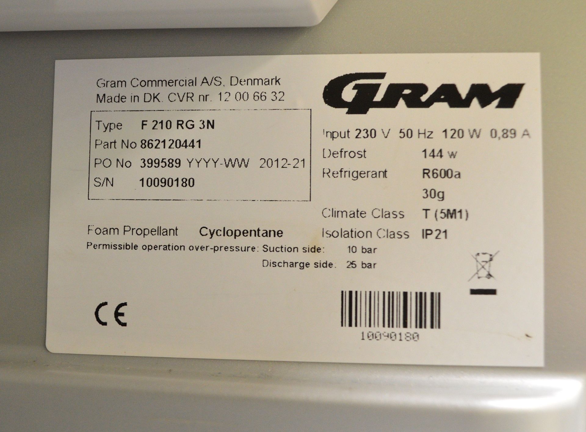 Gram F 210 RG 3N Stainless Steel Undercounter Freezer - Image 5 of 6