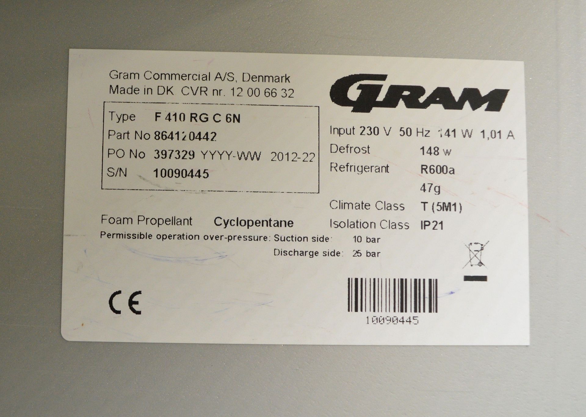 Gram F410 RG C 6N Stainless Steel Upright Freezer - Image 6 of 6