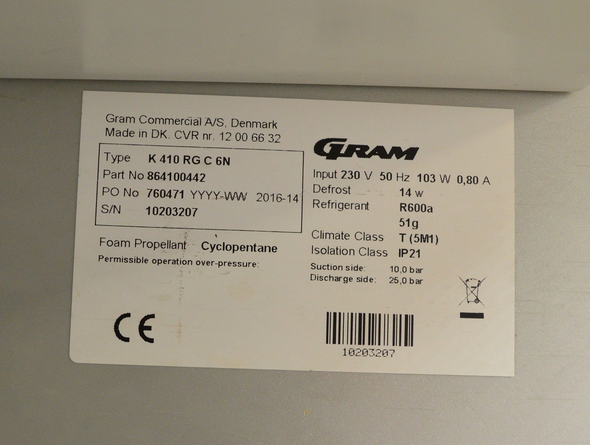 Gram K410 RG C 6N Stainless Steel Upright Refrigerator - Image 6 of 7