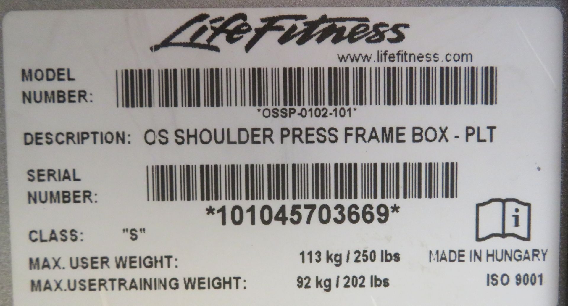 Life Fitness Model CS Frame Box Shoulder Press. - Image 8 of 8