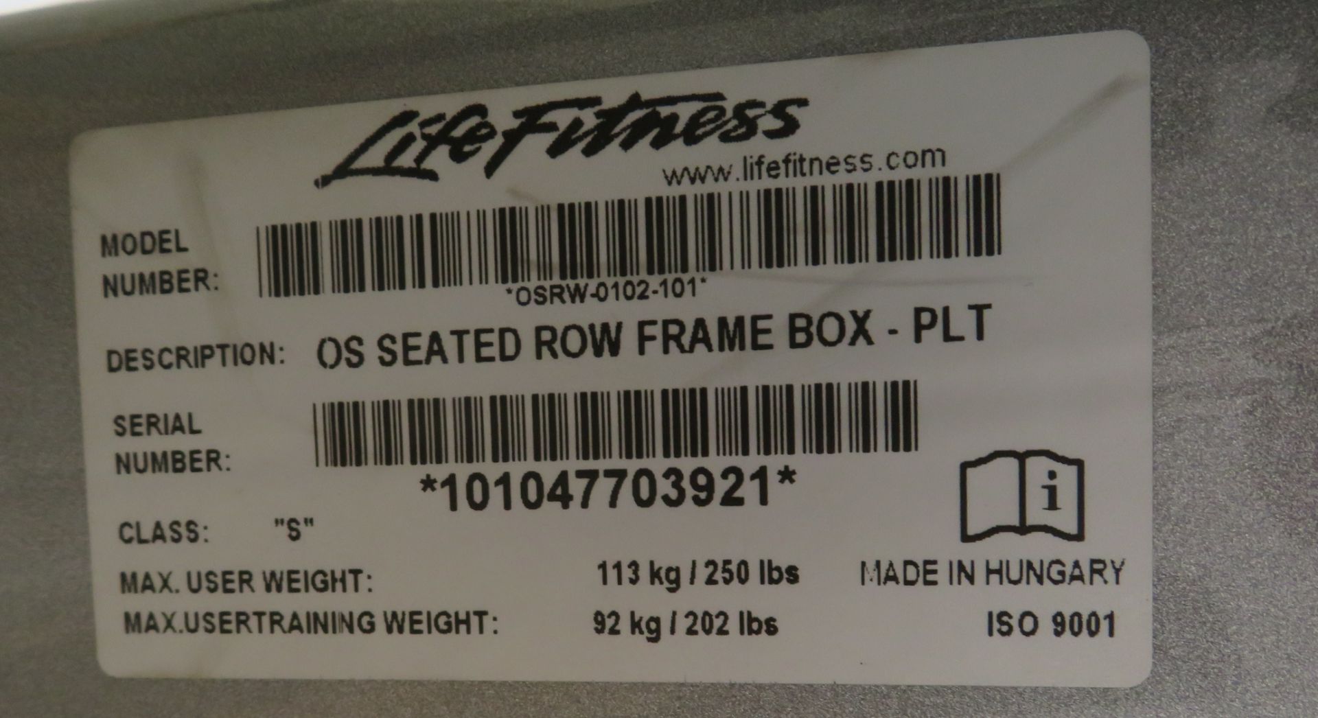 Life Fitness Model OS Frame Box Seated Row. - Image 9 of 10