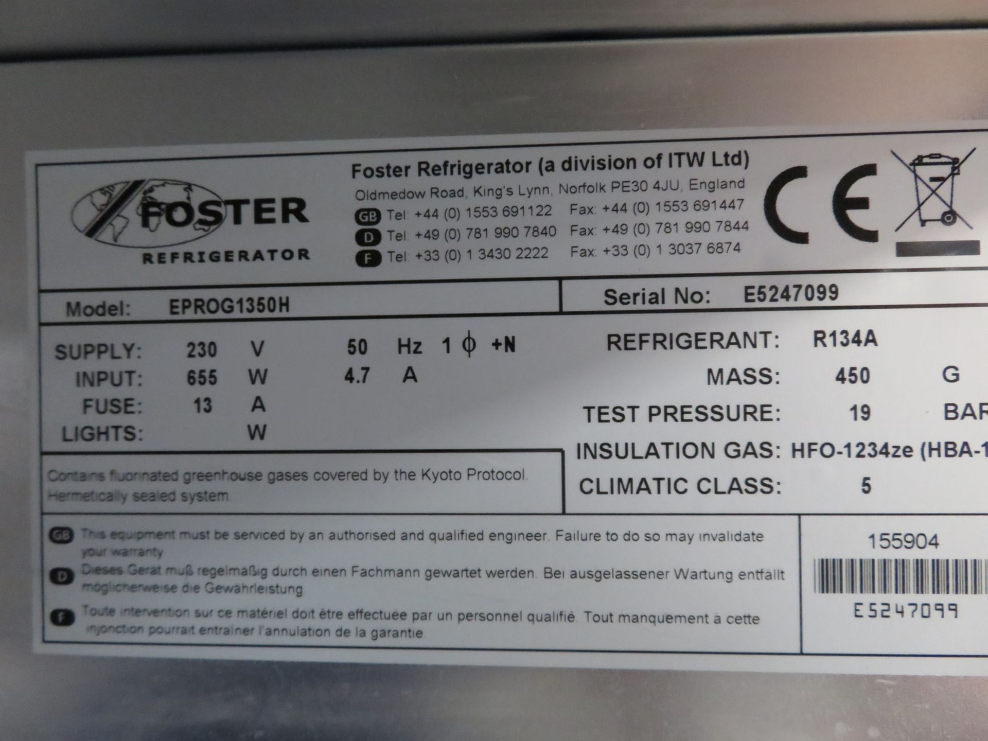 Foster EPROG1350H Commercial Double Door Fridge. - Image 6 of 6