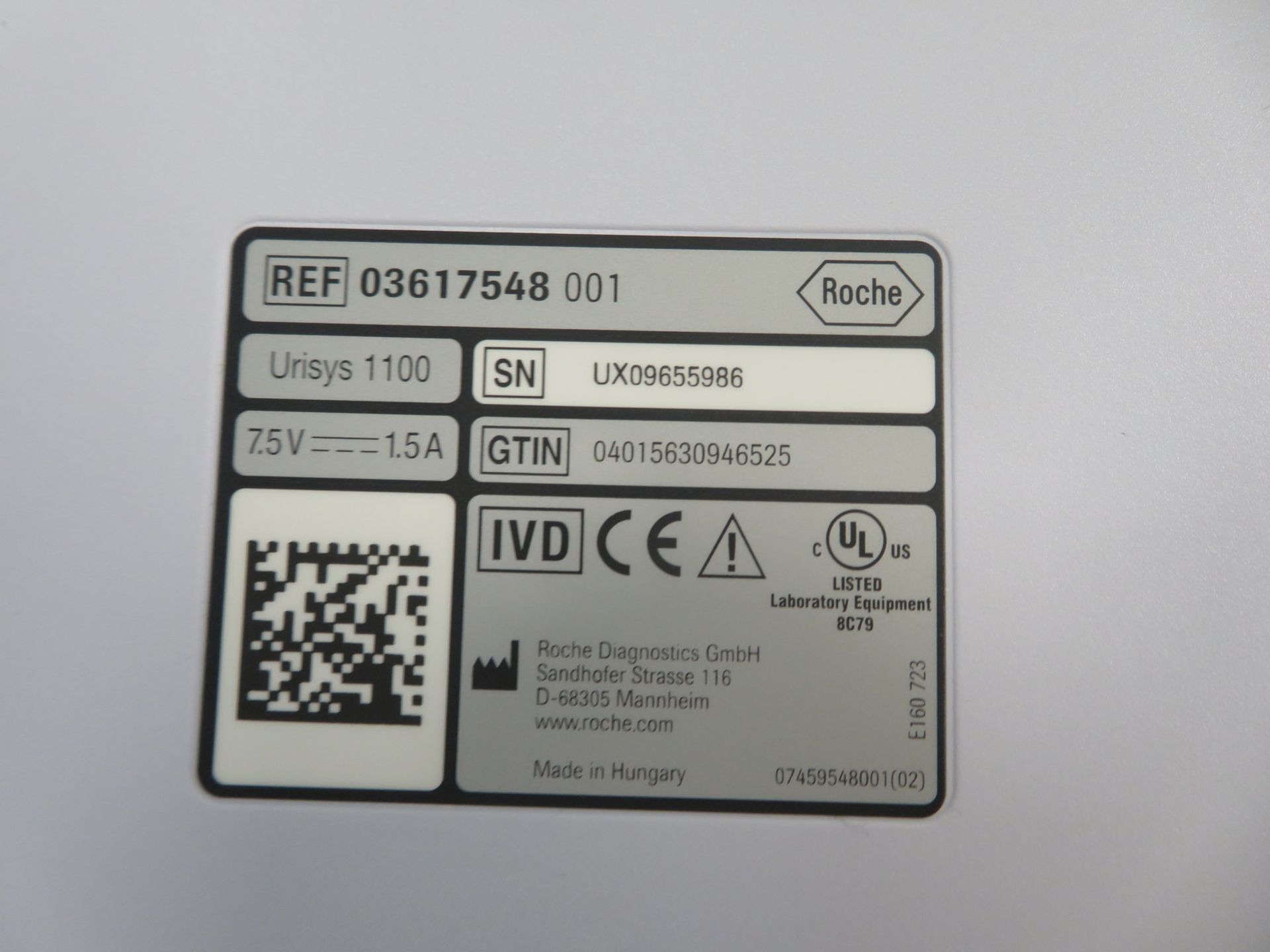 Roche Urisys 1100 Urine Analyzer. Serial Number: UX09655986 - Image 5 of 8