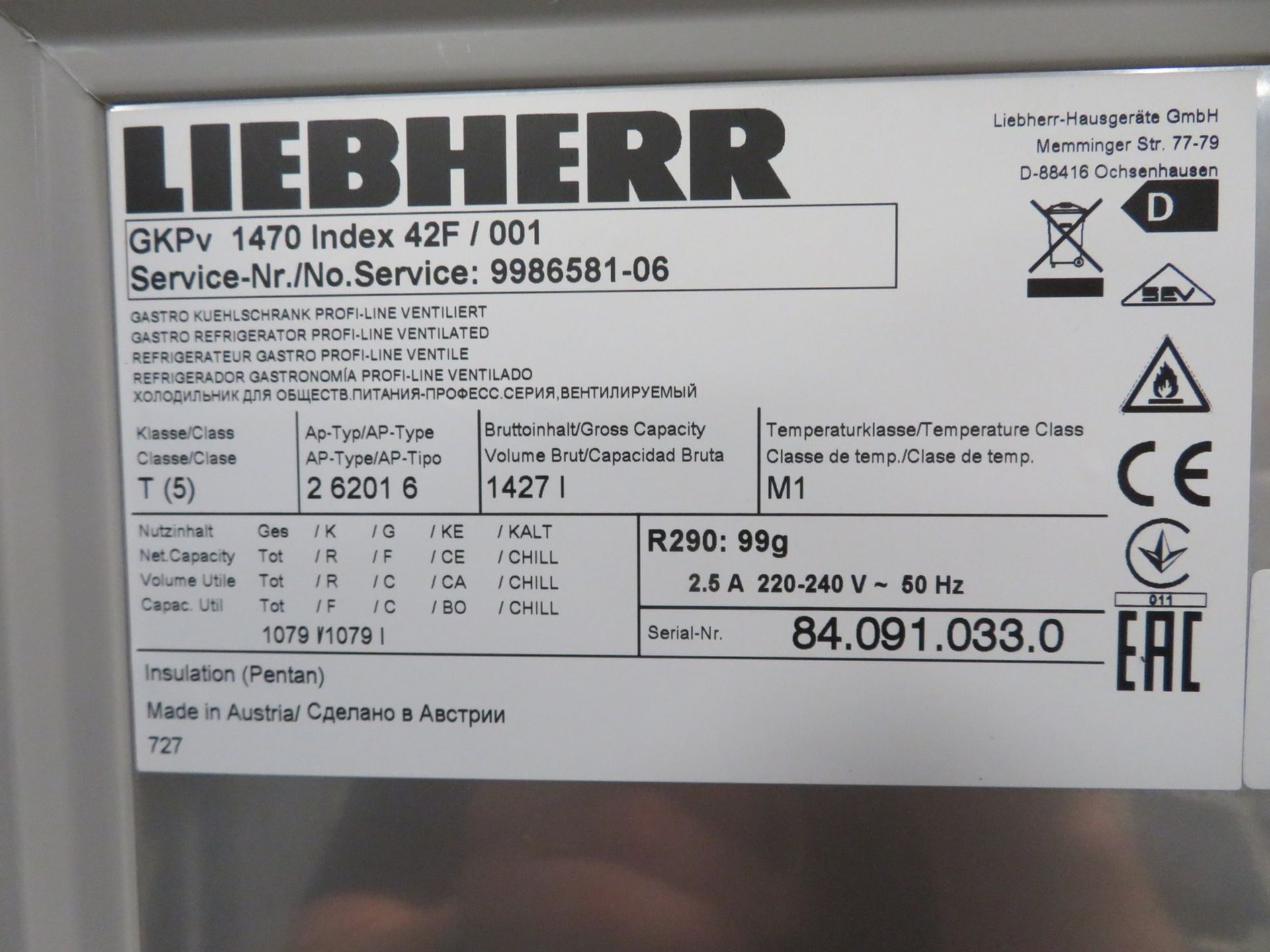 Liebherr ProfiLine GGPv 1470 Double Door Laboratory Freezer. -10'c -26'c Range. - Image 7 of 8