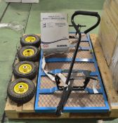 4 wheeled Blue Flat Bed Trolley Assembly