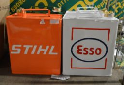 4x Rectangular Tin cans - 2x Esso, 1x Stihl, 1x Land Rover