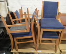 8x Wooden Chairs with Blue Fabric Cushions