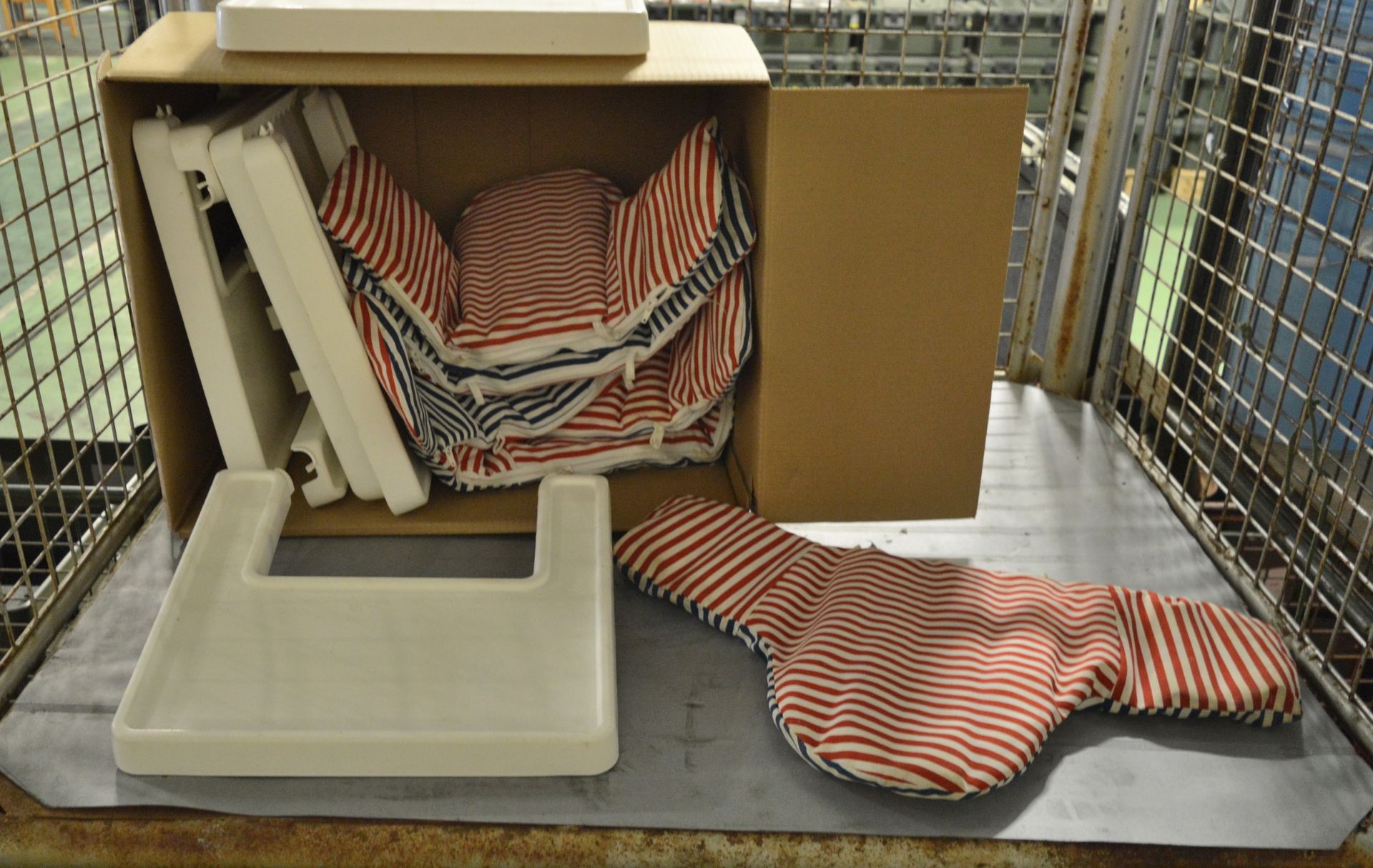 High chair tables (no legs), striped covers