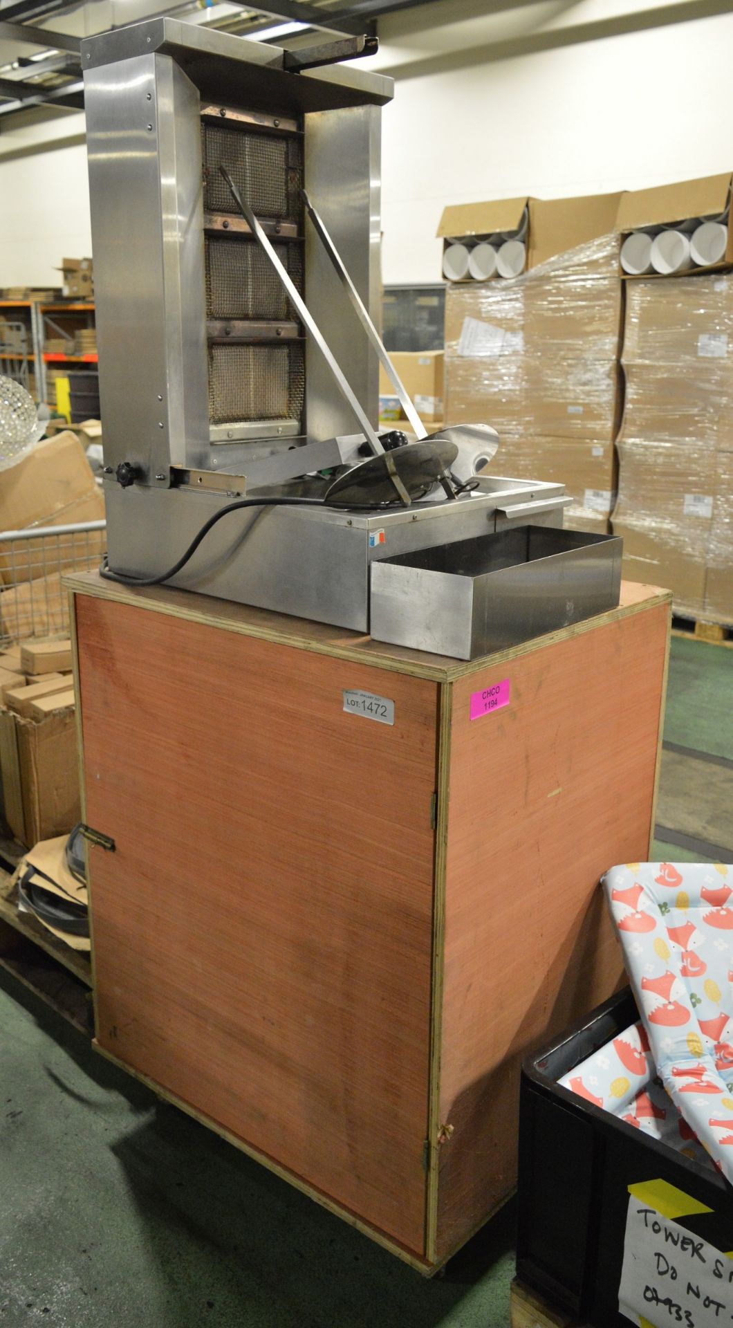 Roller Grill Kebab Rotary Machine in Wooden Box on wheels