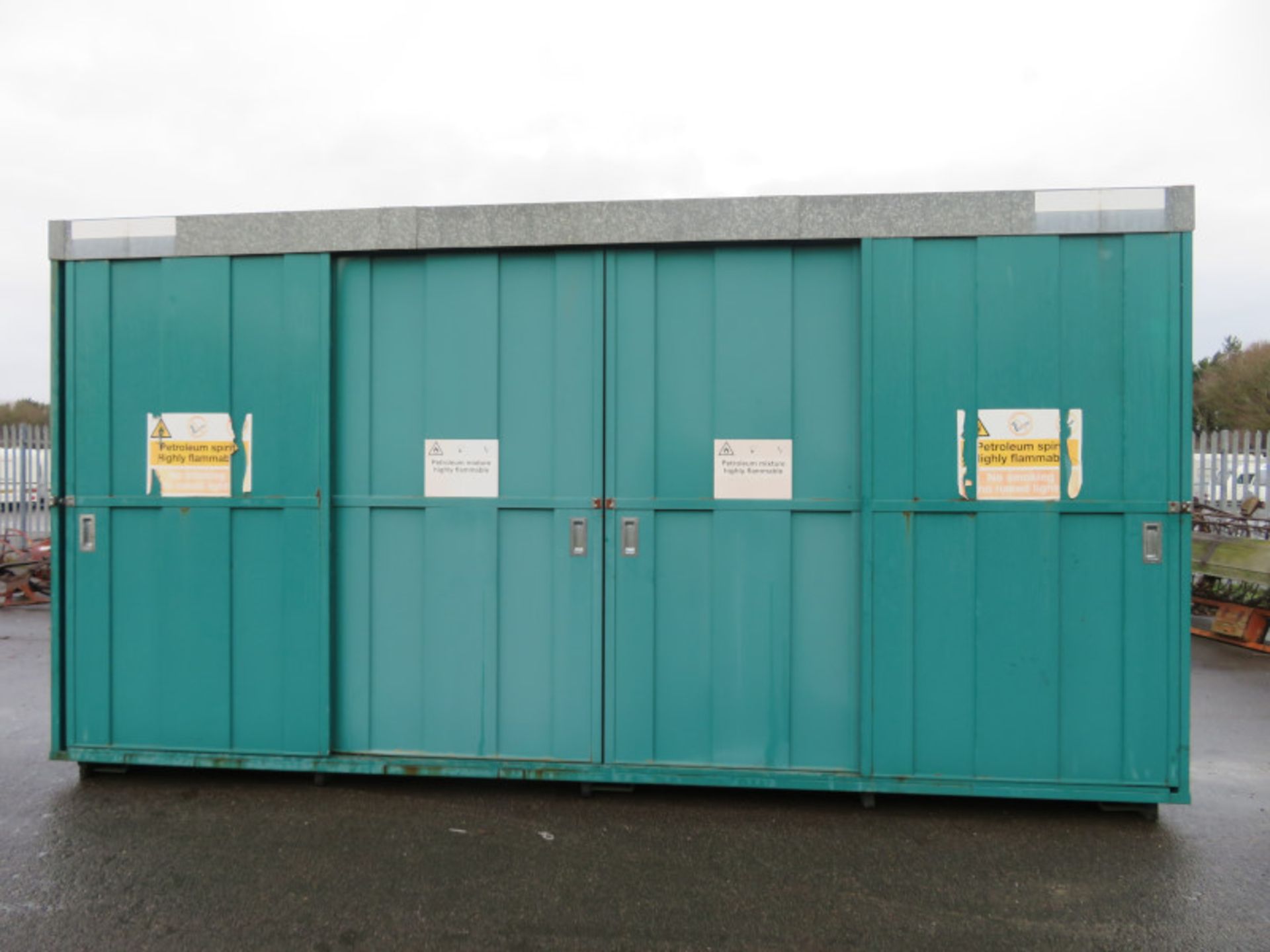 2 Tier bunded chemical storage container with 4 sliding doors - 600ft x 165 x 320cm Extern