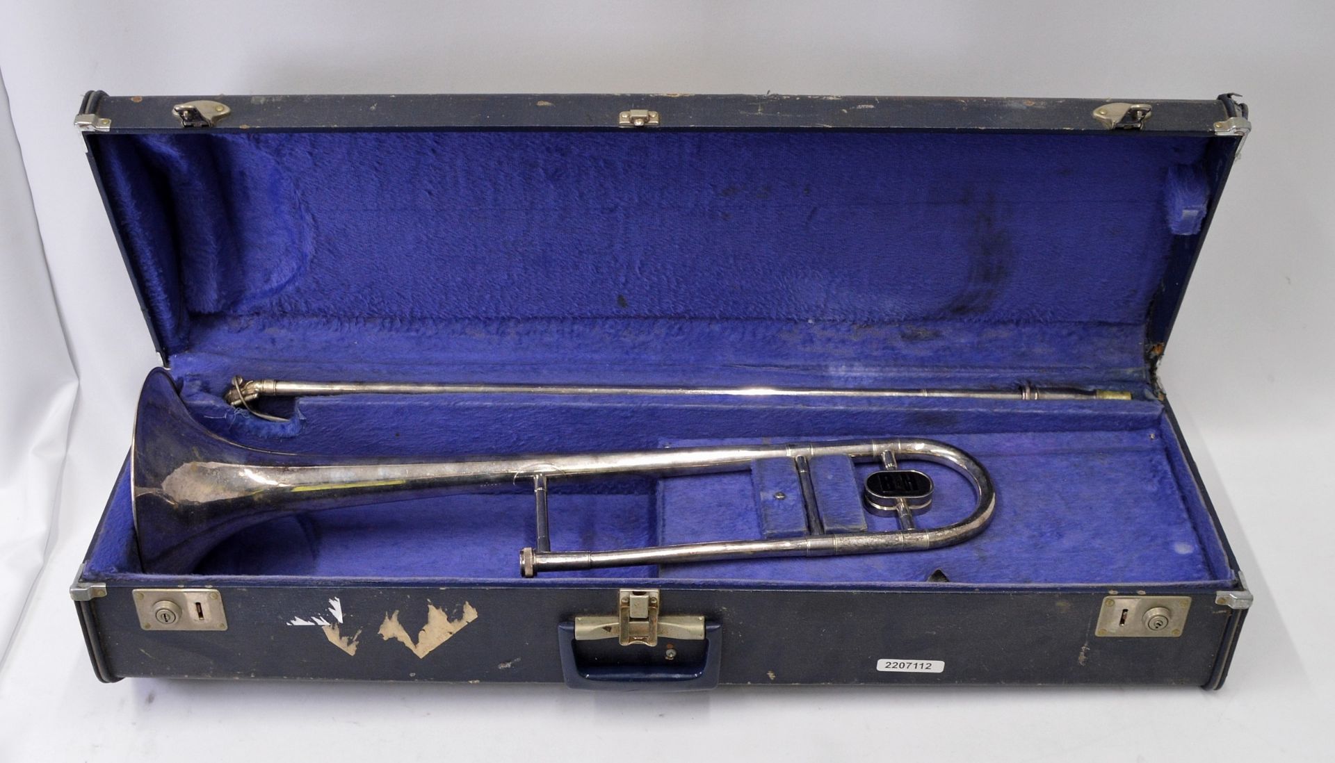 Boosey & Hawkes Trombone with Case. Damage to end of slide tube. Serial No. 655399.