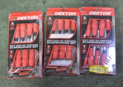 3x Dekton 9 piece soft grip screwdriver sets