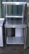 1x Stainless steel table, 1x Stainless worktop with under storage compartment