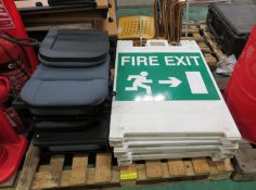 Fire exit signs, fold up seats