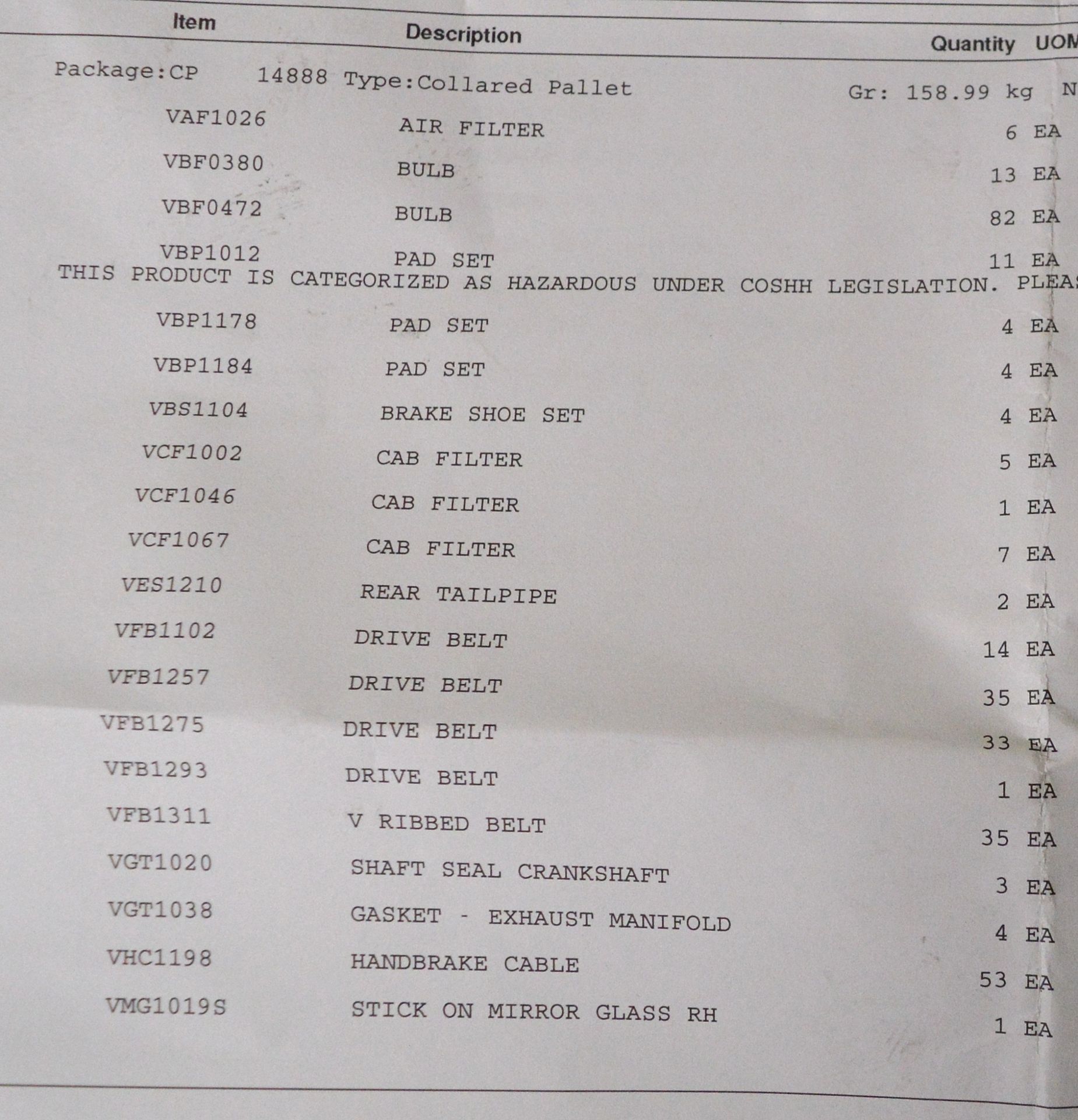 Vehicle Parts - Air & Cab Filters, Drive Belts, Rear Tailpipes & Brake Shoe Set - see pict - Image 4 of 5