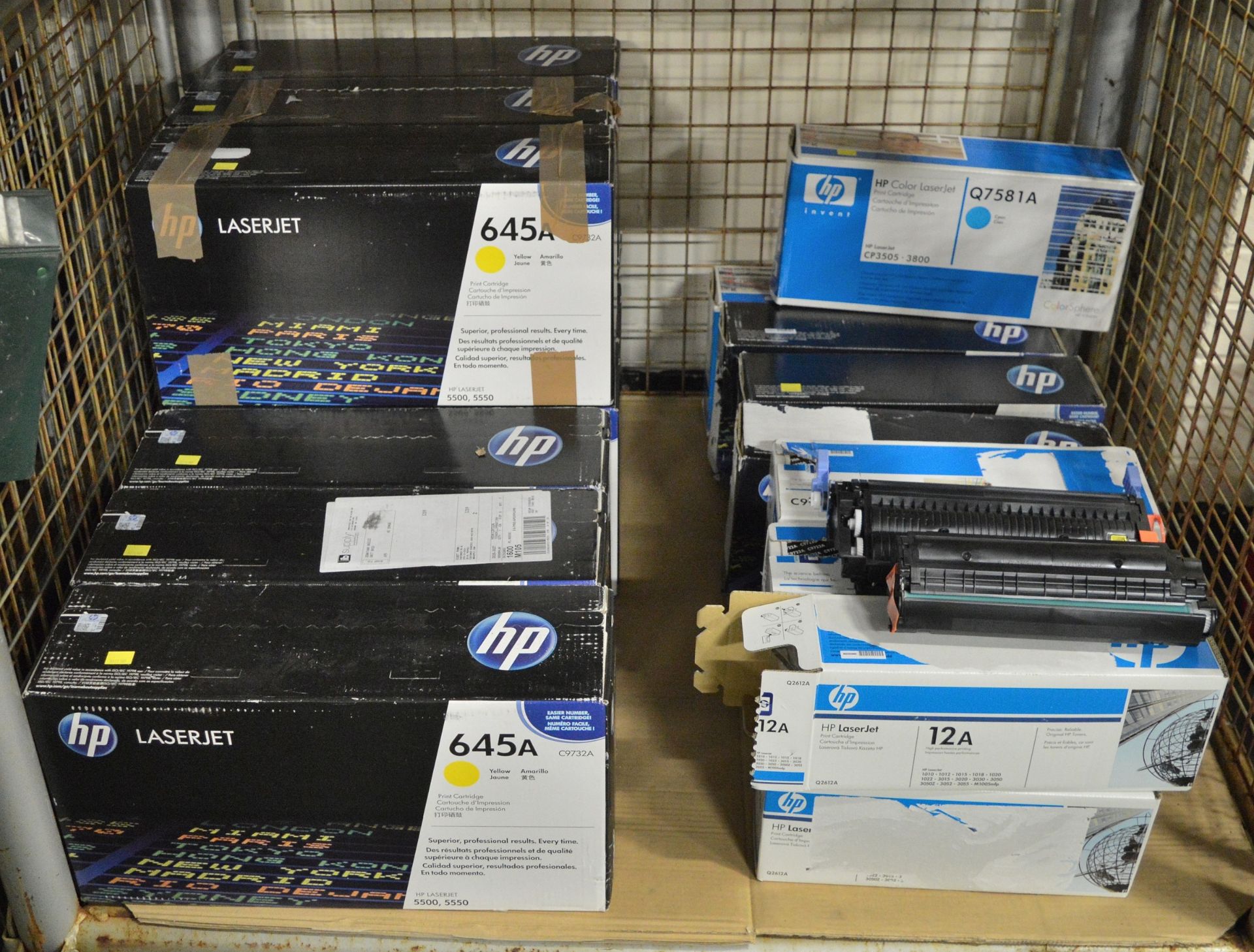 9x HP LaserJet 645A C9732A Yellow Print Cartridges, 4x HP LaserJet Q7581A Cyan Print Cartr