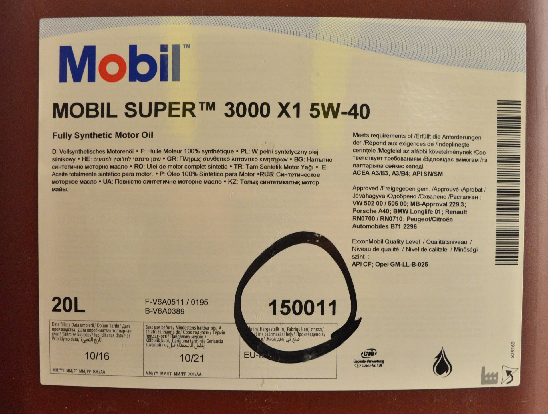 20L Mobil Super 3000 X1 5W-40 Fully Synthetic Motor Oil - Image 2 of 2