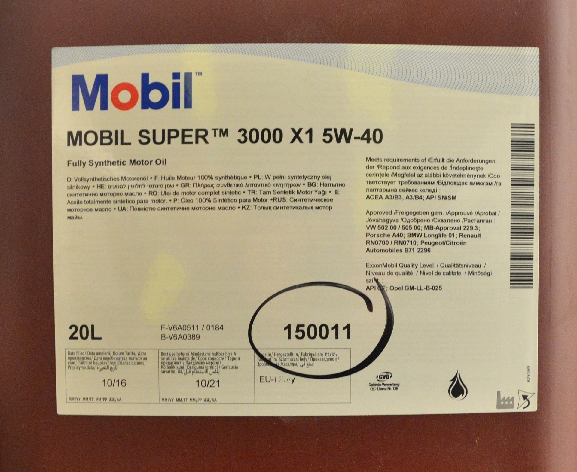 20L Mobil Super 3000 X1 5W-40 Fully Synthetic Motor Oil - Image 2 of 2