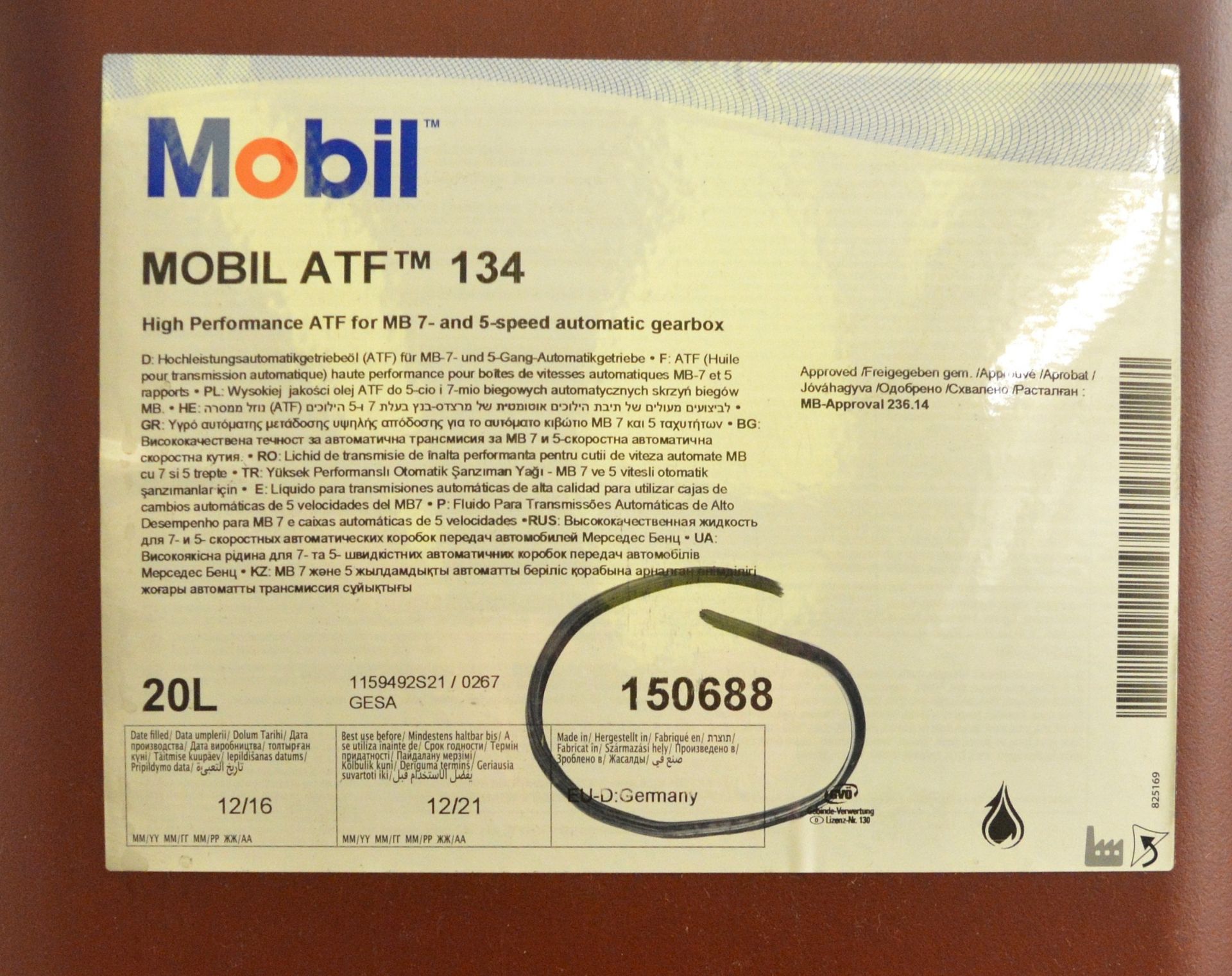 20L Mobil ATF 134 Automatic Gearbox Oil - Image 2 of 2