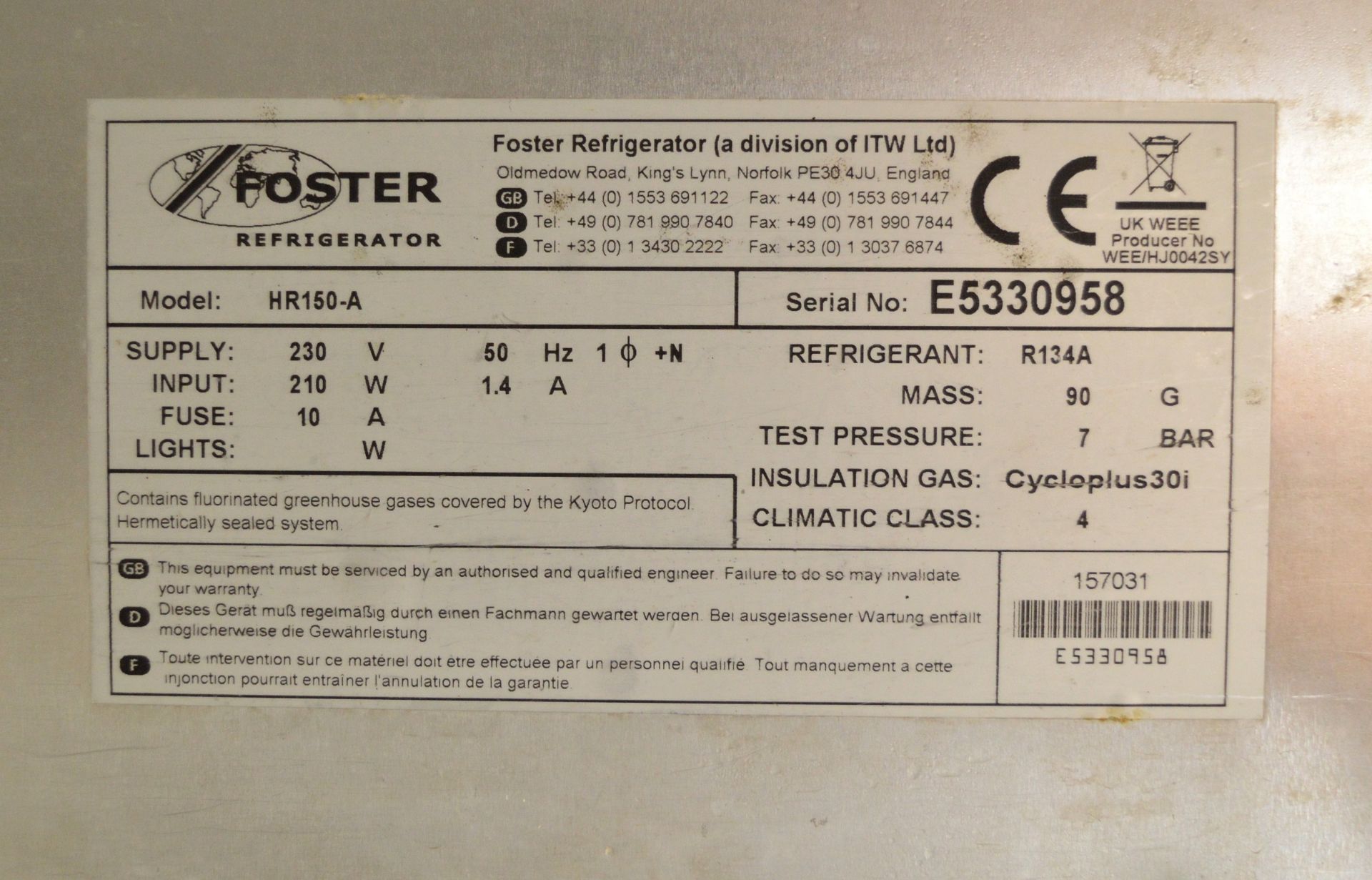 Foster HR150A Undercounter Refrigerator - Image 5 of 7