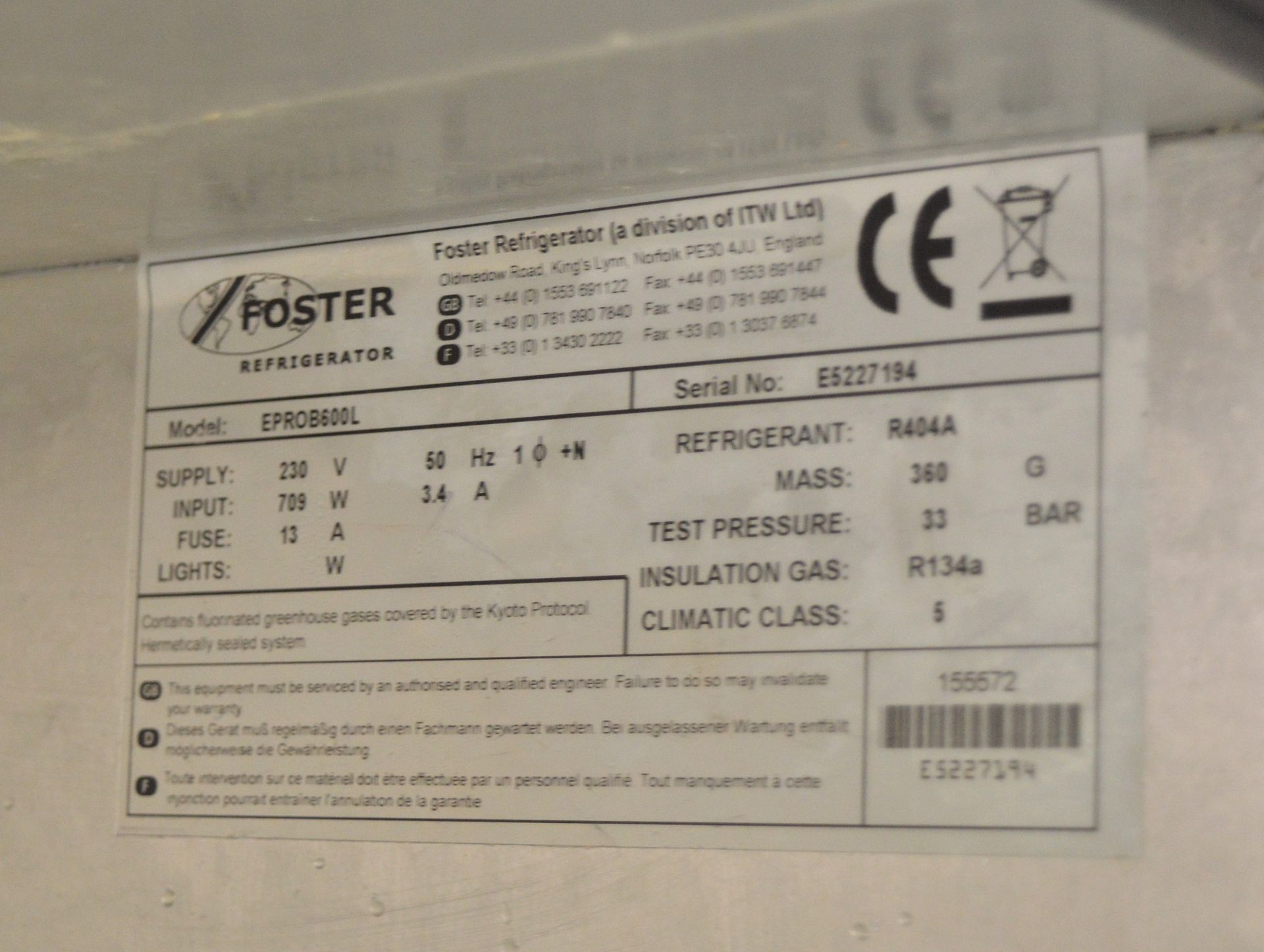 Foster EPROB600L Upright Single Door Refrigerator - Image 6 of 7