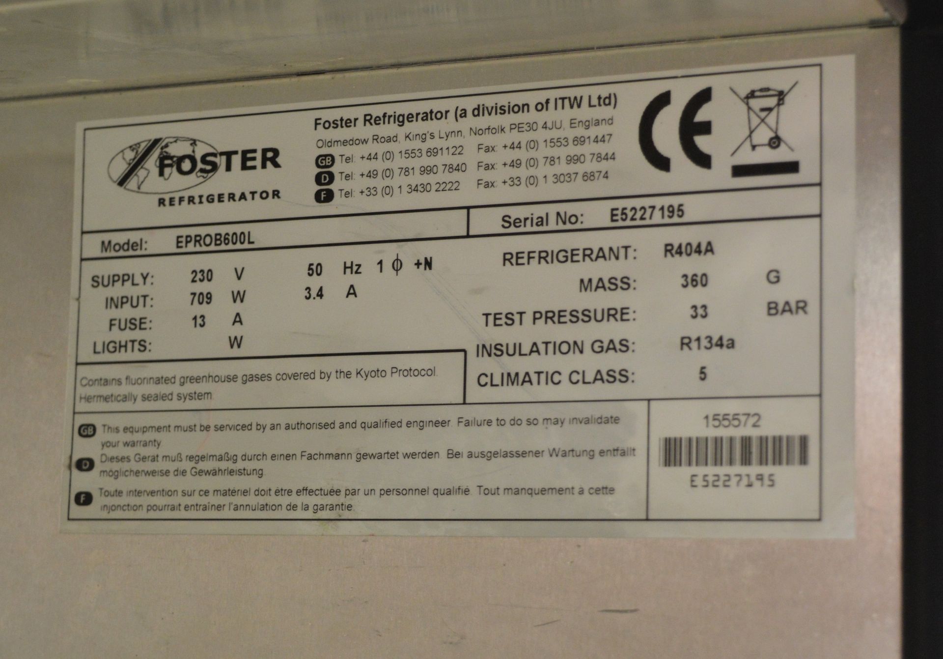 Foster EPROB600L Upright Single Door Refrigerator (No shelves) - Image 5 of 6