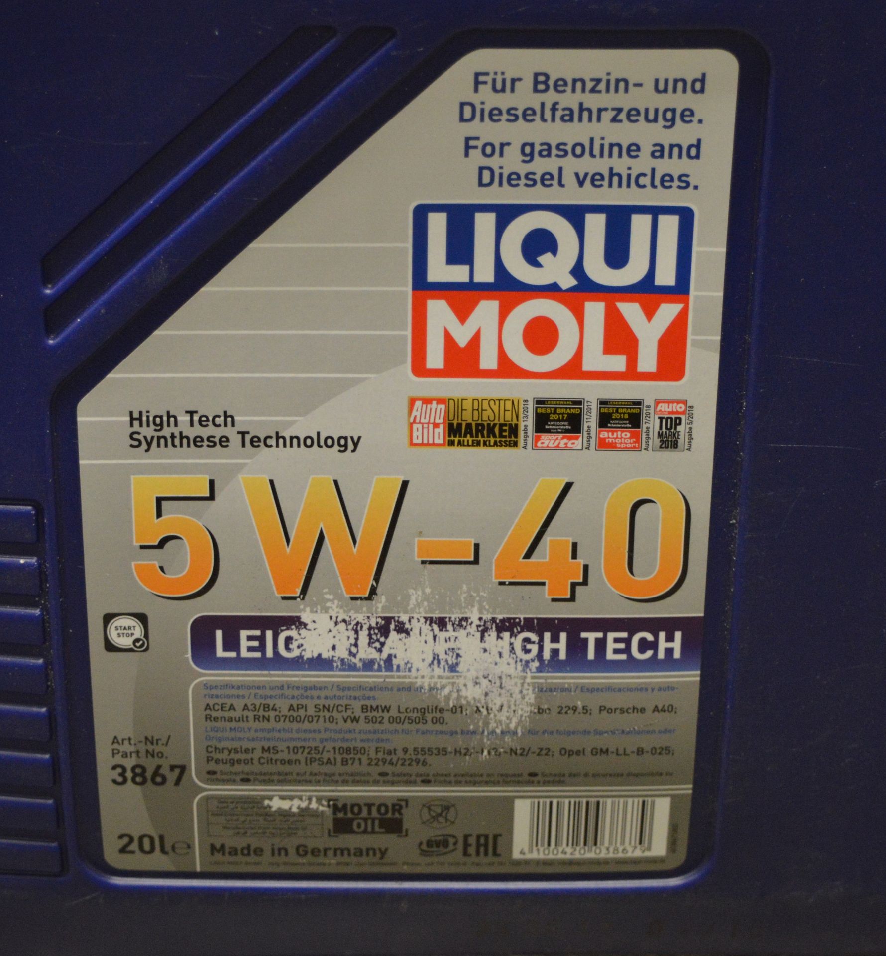 20L Liqui Moly 5W-40 Leichtlauf High Tech Motor Oil - Image 2 of 2