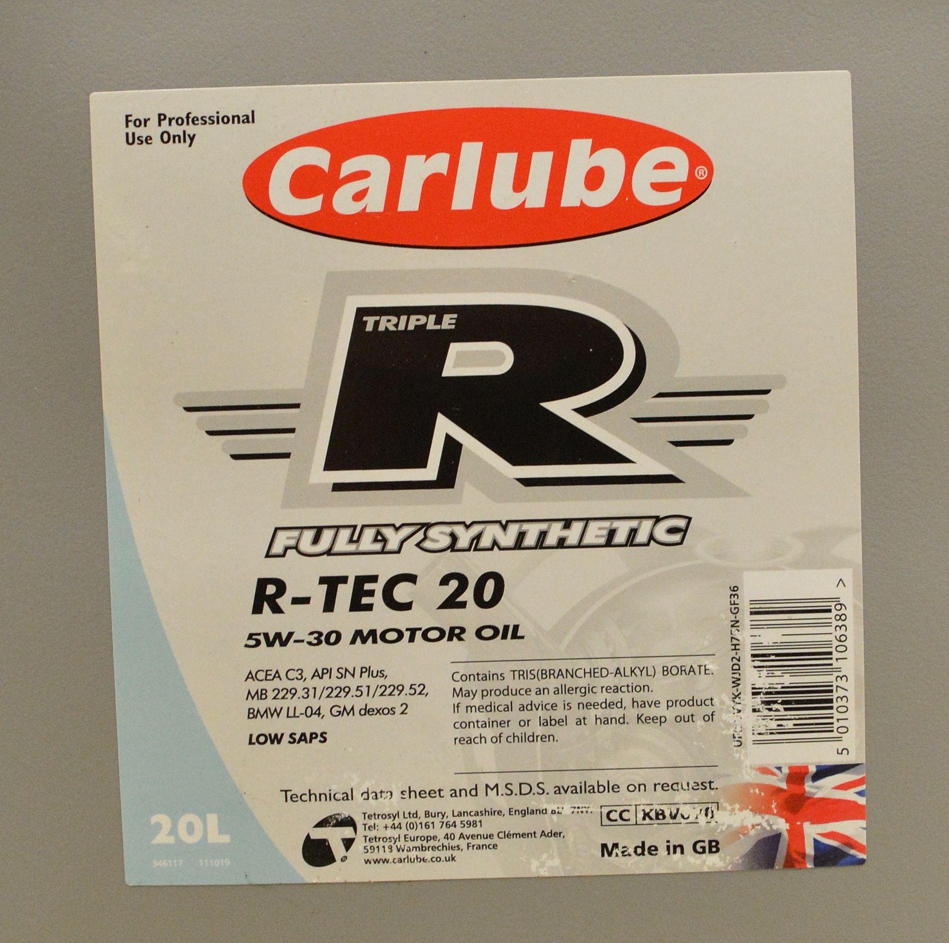 20L Carlube 5W-30 R-Tec 20 Fully Synthetic Motor Oil - Image 2 of 2