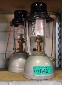 2x Kerosene Lanterns - silver base, black top