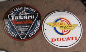 2x Cast signs - 24cm diameter - Ducati, Triumph Bonneville