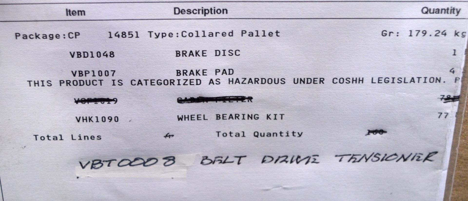 Vehicle parts - brake discs, brake pads, wheel bearing kits, belt drive tensioner- see pic - Image 7 of 7