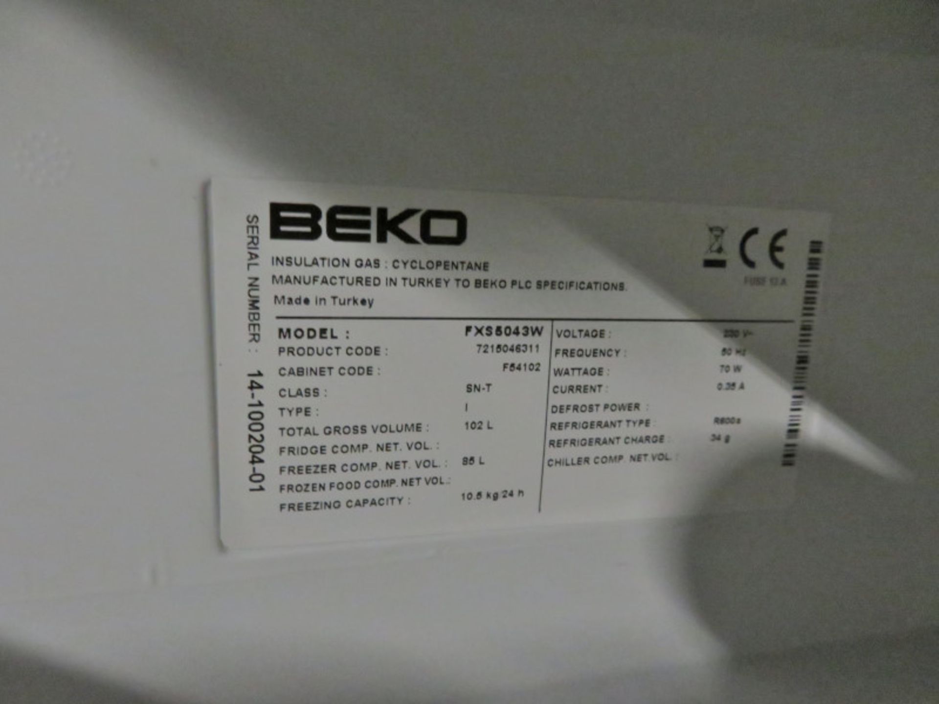 Beko singlr door freezer - 540mm x 560mm x 820mm - Image 3 of 3