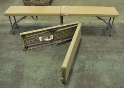 2x Plastic Folding Benches - Light Green (damage to corner on one bench)