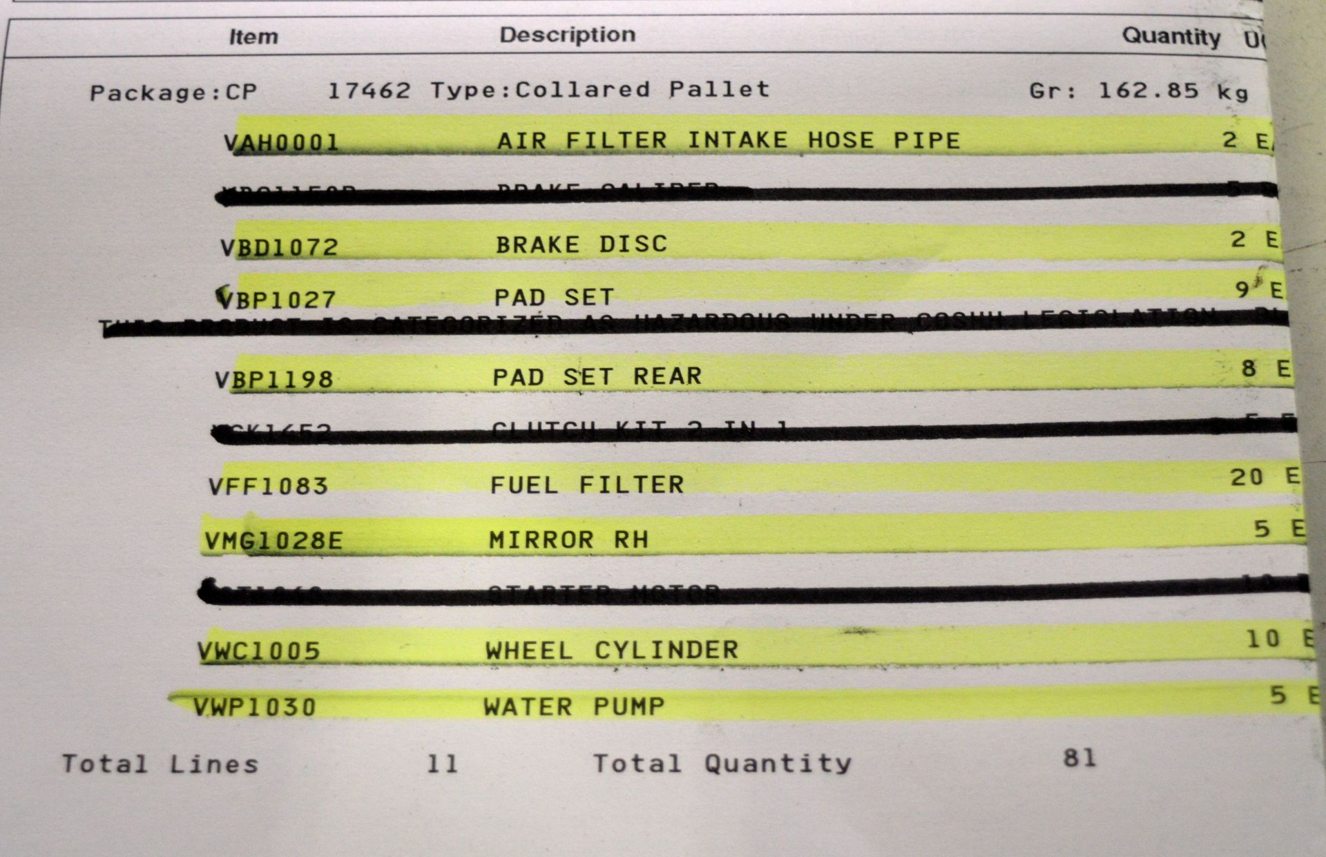 Vehicle parts - timing belt kits, mirror glass, brake discs, pad sets, fuel filters, wheel - Image 6 of 8