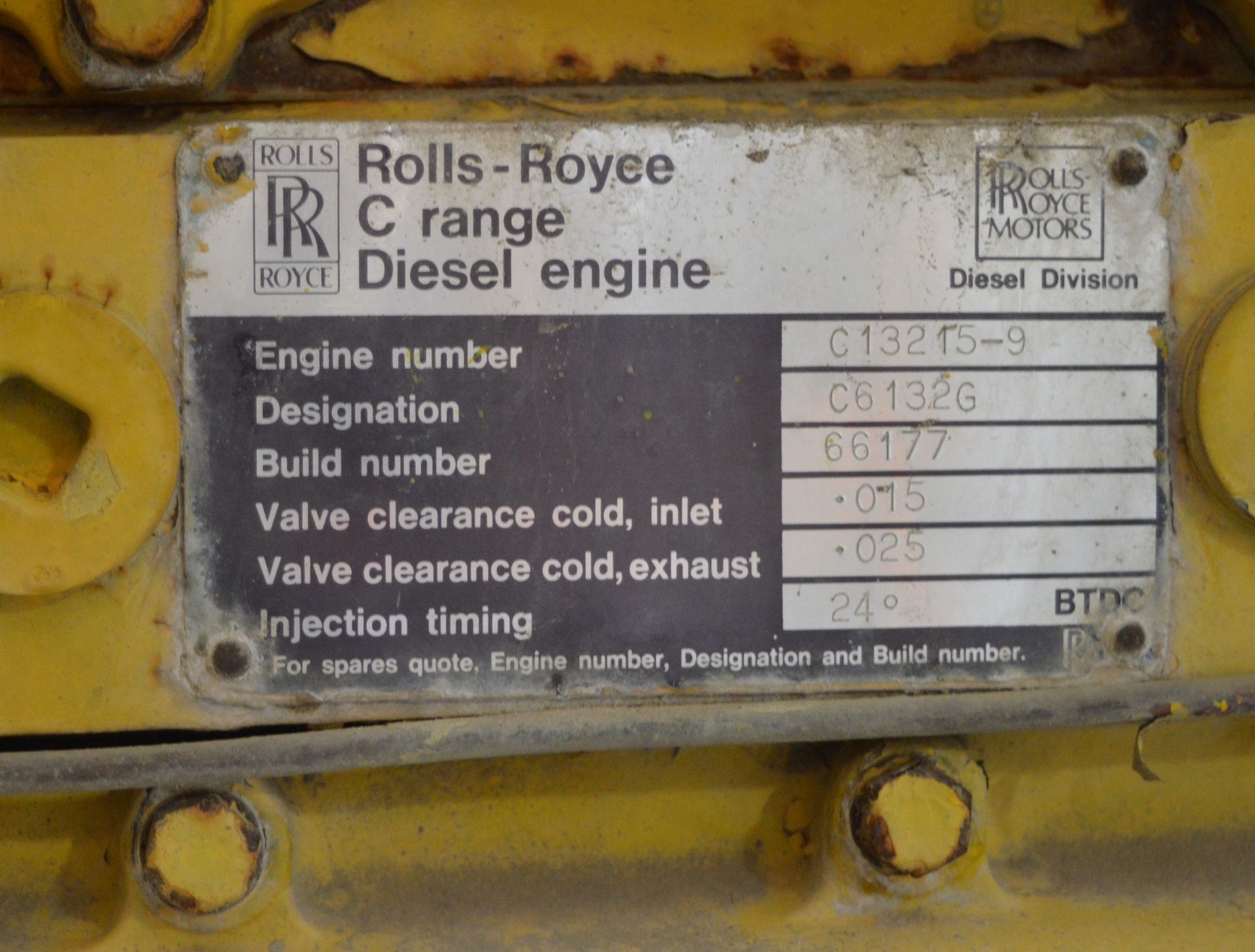 Rolls Royce Generator - diesel engine C range - Engine number C13215 - serial C61326 - bui - Image 12 of 16