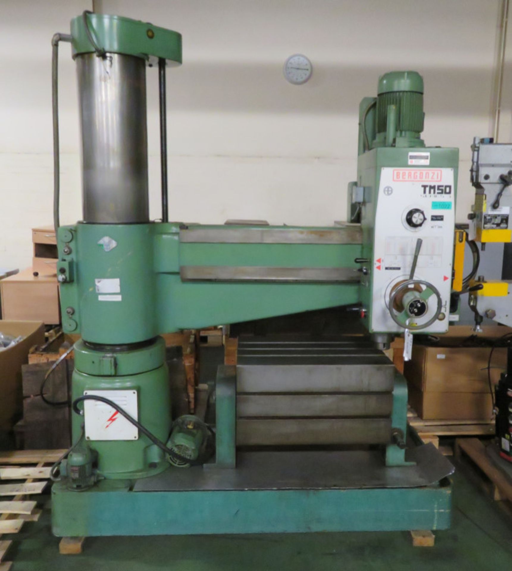 Bergonzi TM50 Series 3 Radial Arm Drill Machine - damaged front wheel - with machine block