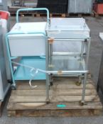 3x Medical trolley carts - 2-Tier Glass Shelf Metal Frame Trolley 470mm x 460mm x 970mm, 3