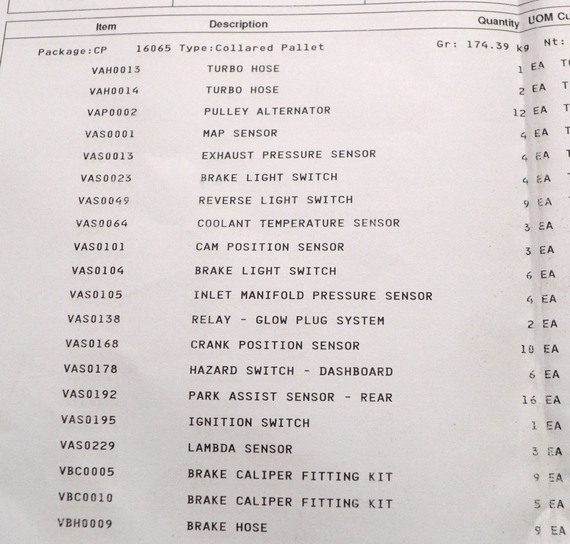 Vehicle parts - turbo hose, pulley alternator, lambda sensor, brake pad, sets, clutch cyli - Image 9 of 16