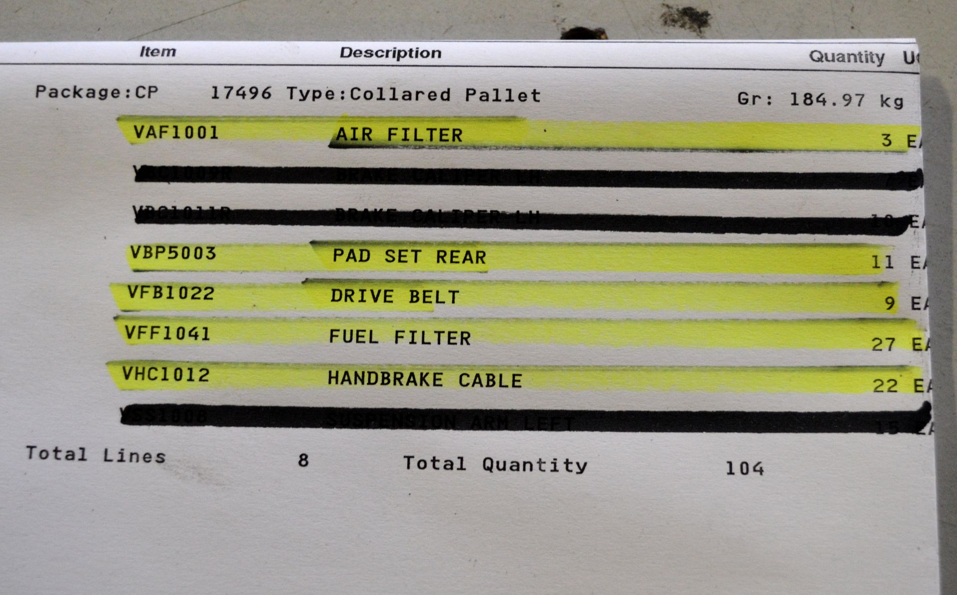 Vehicle parts - air filters, rear pad sets, drive belts, fuel filters, hand brake cables, - Image 7 of 7