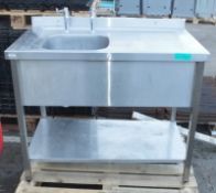 Stainless steel single sink unit L 1100mm x W 700mm x H 940mm