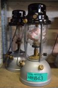 2x Kerosene Lanterns - silver base, black top