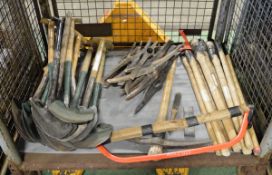 Tools - Shovel, Bow Saw, Pick Head, Pick Handle, Wire Brush