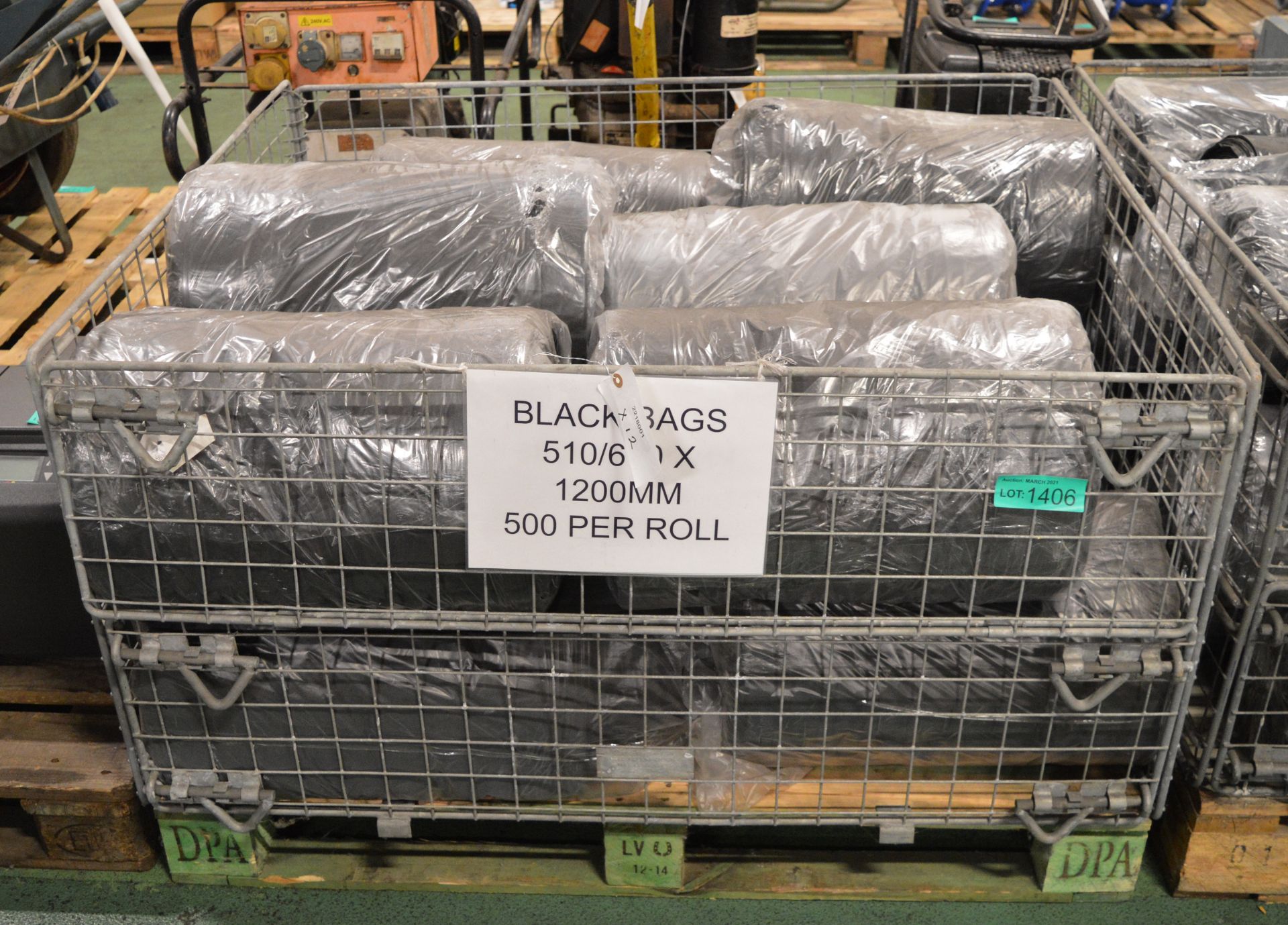 Black Plastic Bags 510mm x 610mm x 1200mm - 500 per roll - 12 rolls