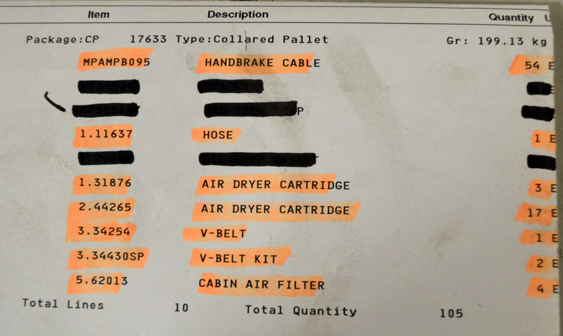 Vehicle parts - Handbrake cables, hose, Air dryer cartridges, V-belt, V-belt kits, cabin a - Image 7 of 7